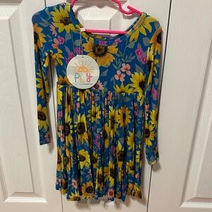 Little Sleepies Sunflower Kids Dress - Blue and Yellow